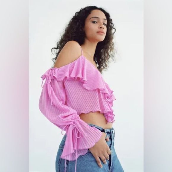 ZARA Ruffled Pleated Top - Picture 6 of 6